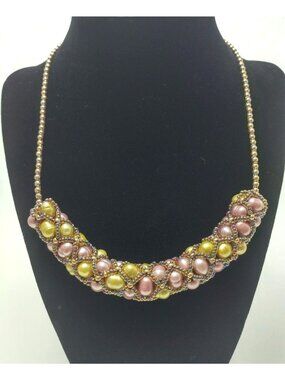 Artisan-Made Freshwater Pearl Seed Bead Statement Necklace Collar Sterling Clasp